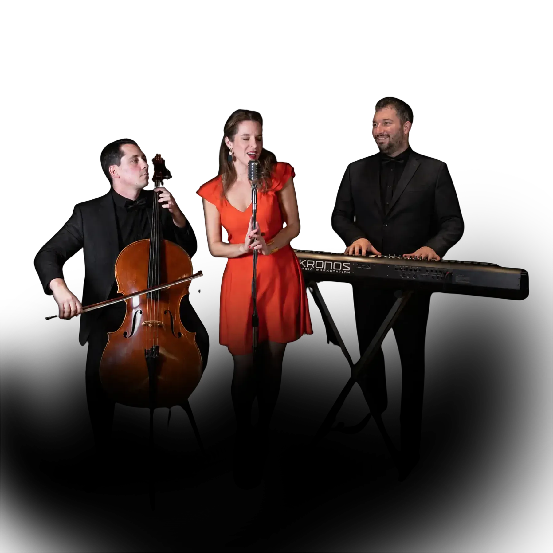 Le trio : Ivan Tupinier au violoncelle, Natacha Milan au chant et Benjamin Dupré au piano