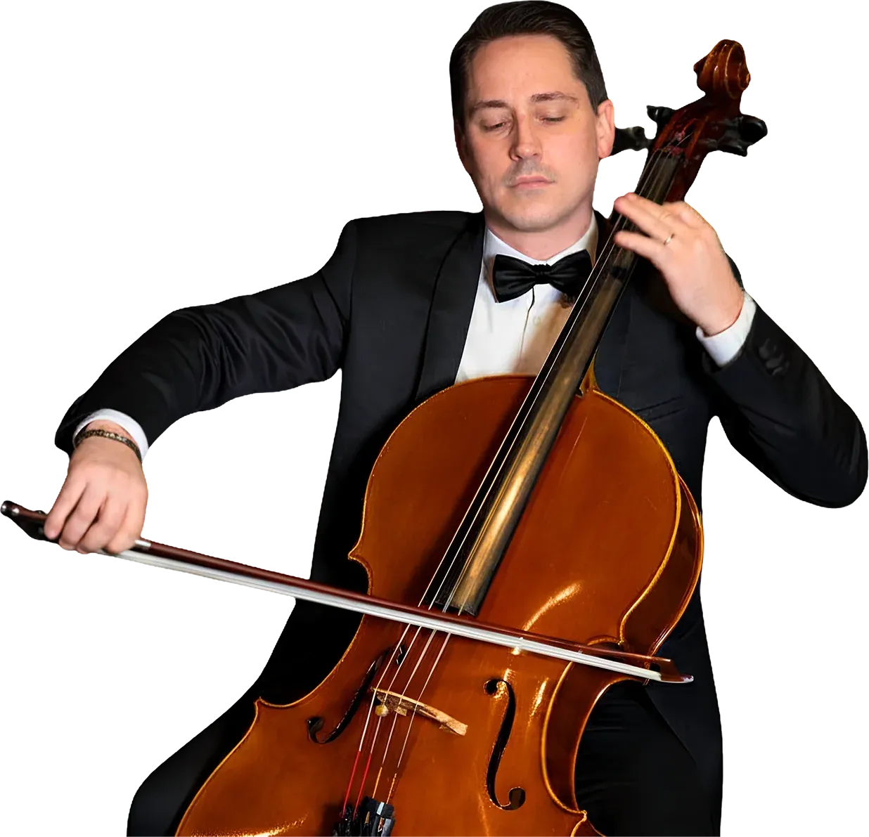 Ivan Tupinier joue du violoncelle, recueilli